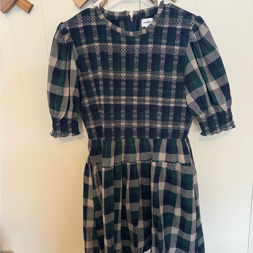 AUREUM Plaid Dress - Navy and Forest Green